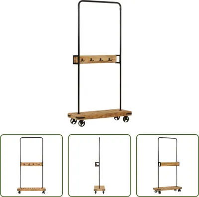Obrázek produktu pro The Living Store Věšák na kabáty s kolečky 90x35x190 cm masivní dřevo mango železo
