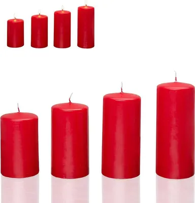 Produktbild von Candelo 4er Set Kerzen Weihnachten Ambiente Stumpenkerzen - Rot - 7,5/9/10,5/12cm - Weihnachtskerzen Adventskranz - Advent Kerze Weihnachtsdekoration