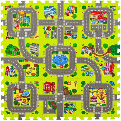Immagine prodotto di Tappetini gioco a tema stradale, confezione da 9 pezzi, 30x30 cm, in EVA, per bambini