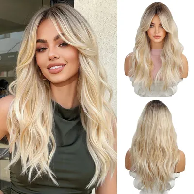 Zdjęcie produktu dla Długa, falująca, syntetyczna peruka w ciepłym odcieniu blond