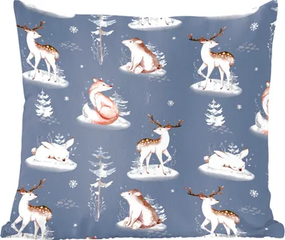 Produktbild von MuchoWow® Zierkissen Sofakissen Wohnzimmer Dekokissen 60x60 cm Winter - Bär - Hirsch - Fuchs - Sitzfläche - Foto Polster