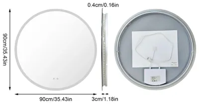 Obrázok produktu pre Kruhлый LED zrkadlo do kúpeľne – bez rámu – 900 mm – bez zahmlievaniu – plynulé stmievanie – 3000/4000/6000 K – s podsvietením – funkcia pamäte