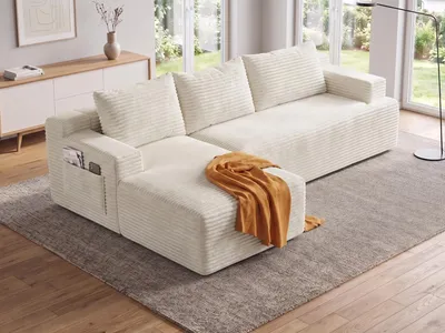 Produktbild von GLP 238 cm Modulares Sofa, Ecksofa mit Recamiere links 4-Sitzer mit breiten Armlehnen, Seitliche Staufächer, L-förm Couch mit Tiefer Sitzfläche, Cords
