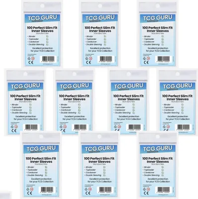 Productafbeelding van 10x100 TCG Guru: Beschermhoezen in de perfecte maat. 10x100 zachte beschermhoezen. Afmetingen: 64x89mm + Heartforcards verzendbescherming