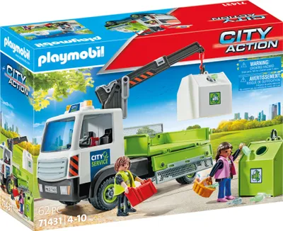 A Playmobil City Action recycling truck playset with figures and accessories, shown on its packaging.