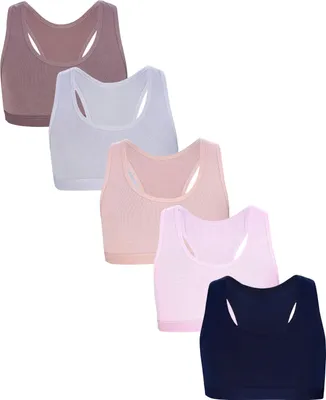 Produktbild von TupTam Mädchen Bustier mit breiten Trägern und Racerback 5er Pack, Farbe: Dunkelblau Braun Rosa, Größe: 134-140