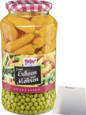 Produktbild von Hofgut Erbsen sehr fein mit Möhren (720ml Glas) + usy Block