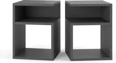 Produktbild von Nachttisch GRAU 2er SET - Nachtschrank - Nachtkommode - Modern Möbel ohne Schubladen für Ihr Schlafzimmer - Klein Kommode 41cmx32cmx30