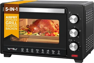 Produktbild von WOLTU Mini Backofen 28 L,1600 W, 100-230 °C, 0-60 Min, 3 Heizmodi, Schwarz