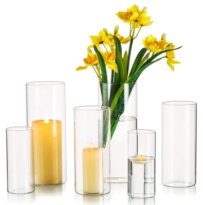Immagine prodotto di Set di 6 vasi in vetro trasparente, ideali per fiori e candele