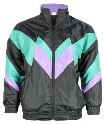 Produktbild von Foxxeo Herren 80er Jahre Kostüm Trainingsjacke Retro Schwarz Lila Grün – Karneval Fasching Mottoparty Festival Outfit S bis 4XL, Größe:M