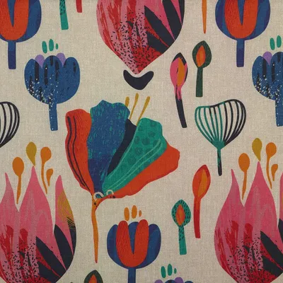 Canvas-Stoff, 100x280 cm, Blumenmuster, Orange, 1 Meter