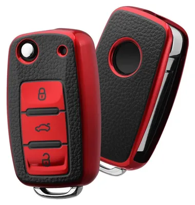 Productafbeelding van Autosleutelbescherming, geschikt voor VW Golf, Polo, Passat, Skoda, Seat, met 3 knoppen, TPU, rood