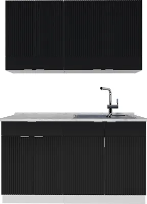 Produktbild von Singleküche Vicco Fame-Line Schwarz gestreift/Weiß 140 cm , AP Marmor, Model 51082