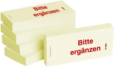 Produktbild von 1301010160 Haftnotizen "Bitte ergänzen" - 75 x 35 mm, 5x 100 Blatt