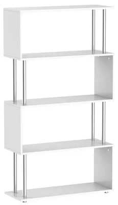Image de HOMCOM Bibliothèque design moderne, 4 étagères en bois et en métal blanc