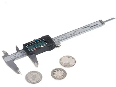 Produktbild von Digitaler Messschieber aus Metall, 0-150 mm, 0,01 mm Auflösung, Tiefenmesser, mm/Zoll umschaltbar