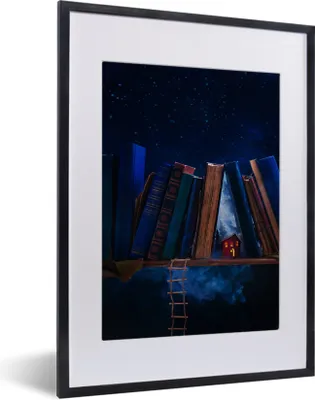 Produktbild von MuchoWow® MuchoWow® Gerahmtes Poster Verlassenes Haus inmitten der Bücher 30x40 cm - Poster mit zchwarzem Bilderrahmen - Wandposter Schlafzimmer