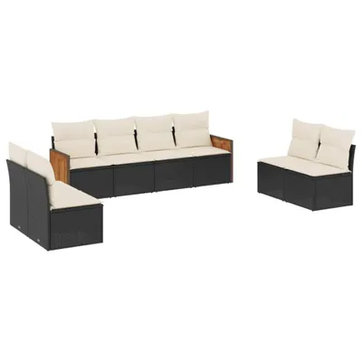 Produktbild von 8-tlg. Garten-Sofagarnitur, modular, Poly Rattan & pulverbeschichteter Stahl, UV-beständig, Schwarz, mit Cremeweißen Kissen aus 100% Polyester