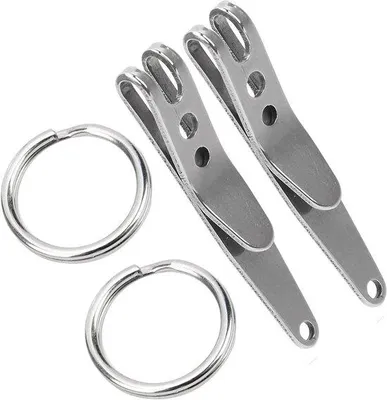 Produktbild von Zweischlitz-Riemclip aus Edelstahl für Außen und Schlüsselanhänger