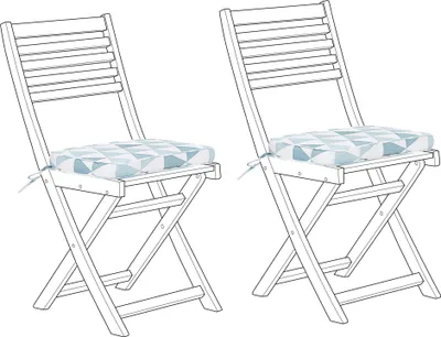 Produktbild von BELIANI Sitzkissen Set 2 Auflagen für Gartenstühle Dreieck-Motiv Blau/Weiß für Garten für Balkonset