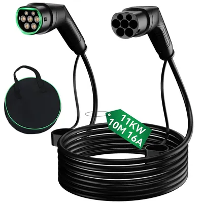 Produktbild von Puluomis Ladekabel 11kW 10m Typ 2/CCS Schnittstelle für Elektroauto, EV Ladekabel 3-phasig 16A, IP55 Wasserdicht mit Schutzhülle, Tasche