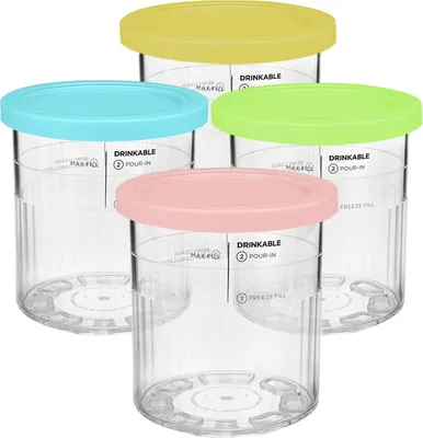 Produktbild von Eiscreme-Behälter, Ersatz-Pint und Deckel, 680 ml, für Ninja Creami, kompatibel mit NC500 NC501 Deluxe, BPA-frei, spülmaschinenfest, luftdicht, blattsicher, 4 Stück, Rosa, Grün, Blau, Gelb