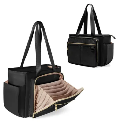 Immagine prodotto di Omgoods - Borsa a tracolla per insegnanti con tasca a fisarmonica - Grande borsa da lavoro - Nera