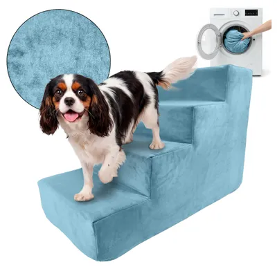 Produktbild von Muralo Treppe für Hund und Katze Rampe HUNDETREPPE Treppe für Haustiere 4 Stufen Meerfarbe Royal Stoff