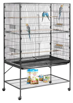 Produktbild von VEVOR Vogelkäfig, 930 x 580 x 1510 mm, Flachdach, Vogel-Flugkäfig aus Schmiedeeisen mit Sitzstangen, herausziehbarem Tablett und Kunststofffutterspendern, für Blaumeise, Nymphensittich, Kanarienvogel, Mönchssittich, Graupapagei, 930x580x1510 mm