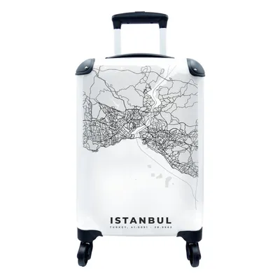 Produktbild von MuchoWow® Koffer Handgepäck Trolley Rollkoffer Kleine Reisekoffer mit 4 Rollen - Istanbul - Karte - Stadtplan - Schwarz-weiß - Karte - Cabin Size < 55x40x23 cm & 55x40x20 cm - Fotokoffer - Kabinenkoffer - Boardgepäck - Reise-Box - Reisekoffer - Reisegepäck - Koffer mit Bild - Trolley für Kinder