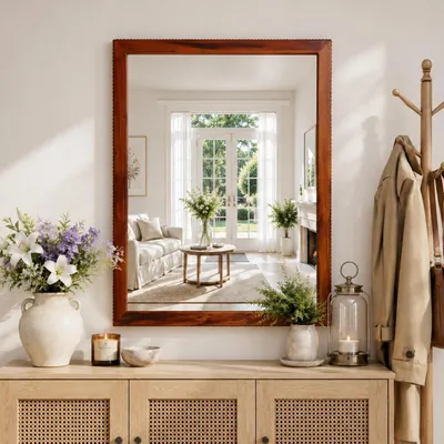 Immagine prodotto di Specchio da parete rettangolare con cornice in legno, 61x81 cm, colore marrone, stile rustico vintage