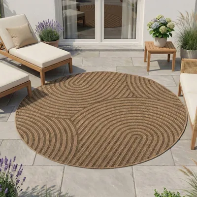Produktbild von Homebyhome In- & Outdoor Teppich Wetterfest im natürlichen Jute-Look, ideal für Wohnzimmer, Küche, Terrasse & Balkon, Grösse: 160 cm Rund