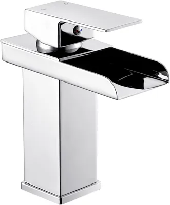 Produktbild von Waschbeckenarmatur, Wasserfallbrause, Aufsatzmontage, Einhebelmischer fš¹r Warm- und Kaltwasser, Waschbeckenarmatur (Farbe: kurzes Chrom) aus Edelstahl, Einlochmontage, Vollkupferkern