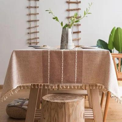 Immagine prodotto di Tovaglia Famanu, lavabile, 140 x 200 cm - cotone, aspetto lino, idrorepellente, con frange
