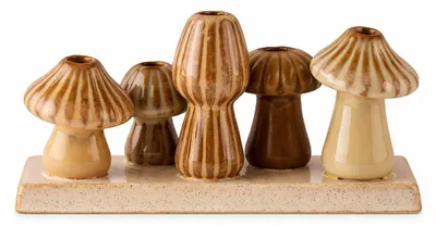 Produktbild von Handgefertigte kleine Keramik Deko Blumenvasen Set aus 5 Pilz Vasen