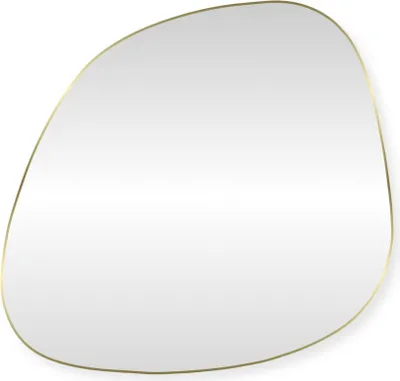 A mirror with a gold frame on a white background.