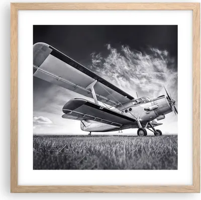 Produktbild von Gerahmtes Poster - Rahmen in heller Eiche - Flugzeug An-2 Schwarzweiß - 40x40 cm - Wand Bild - Wanddeko - Wandbilder - Wandposter - Bilderrahmen - Bilder - Kunstdruck - Wandbild - P2NAC40x40-4363