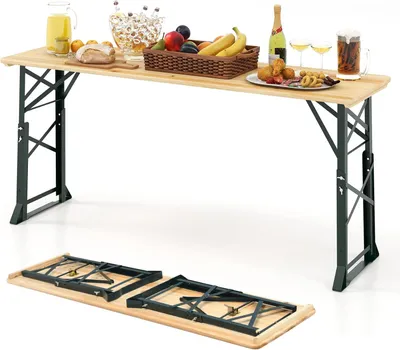 Obrázok produktu pre Skladací pivný stôl, výškovo nastaviteľný pivný stôl 75 cm / 105 cm, vonkajší bufetový stôl s otvorom na dáždnik, prírodný + čierny