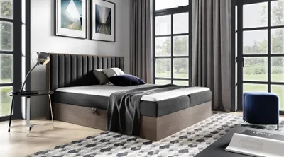 Produktbild von Kontinentales Bett 140x200 CHANTELLE 4 - dunkle Eiche / Graphit + GRATIS Matratzenauflage
