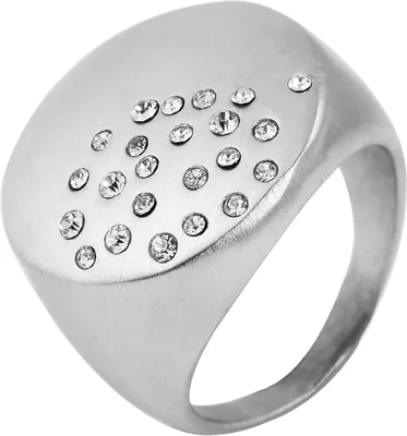 Produktbild von Akzent Edelstahlring für Damen, Similibesatz, gebürstet, silberfarben