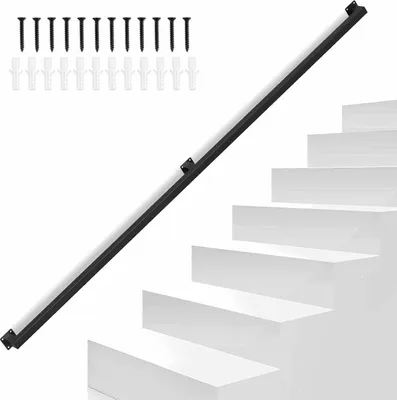 Zdjęcie produktu dla Zestaw poręczy schodowej Jayseuw, metalowa poręcz schodowa w kolorze czarnym, malowana proszkowo, łatwa w pielęgnacji i trwała, 200 cm