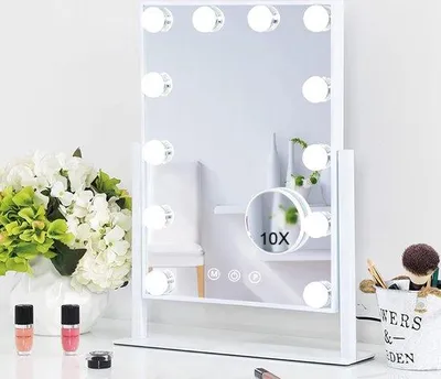 Image de Miroir Hollywood à 12 lumières - 30 x 41 cm - Blanc