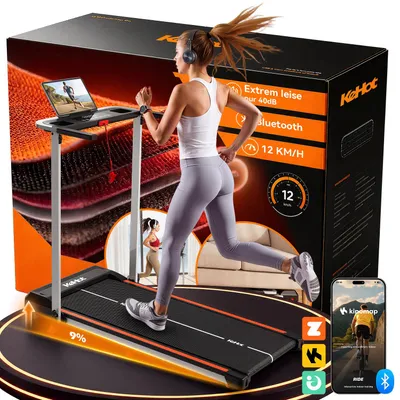 Produktbild von Kehot Laufband klappbar 1–12 km/h, App-kompatibel mit Zwift & Kinomap, LED Display, 9%Steigung für Zuhause