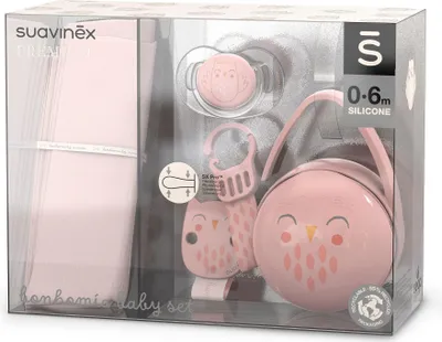 Immagine prodotto di Suavinex, set per neonati. Regalo per neonati con: Succhietto 0-6 mesi con tettarella fisiologica in silicone SX Pro + scatola duo succhietto + catena succhietto. Bonhomia, rosa