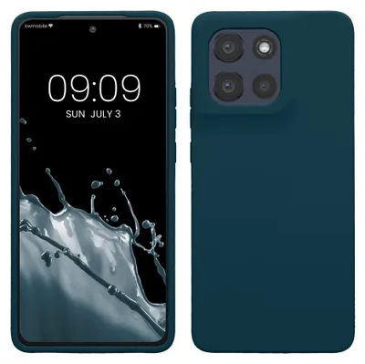 Produktbild von kwmobile Handyhülle für Motorola Moto G86 5G Hülle - Case Silikon - Kabelloses Laden - Schutzhülle Cover in Petrol matt