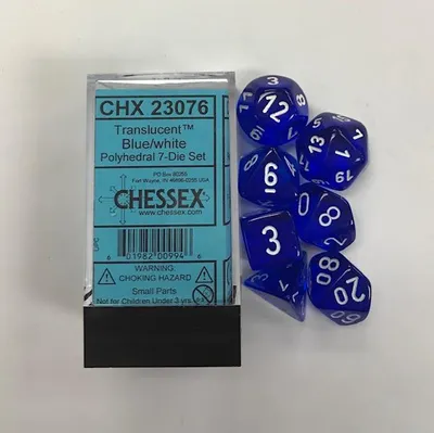 Produktbild von Chessex Translucent Blau/Weiß Polydice Würfel Set 7 Stück