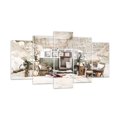 Produktbild von Bilder auf glas - 5 Teile - Wohnmobil Boho Möbel - 160x85cm - Glasbilder - Wandbilder - Bilder - zum Aufhängen bereit - Wanddekoration aus Glas - Glas Bilder - Wandbild auf Glas - GEA160x85-4542