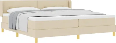Image de Lit à ressorts avec matelas Crème 200 x 200 cm tissu