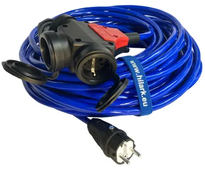 Image de Prolongateur en polyuréthane H07BQ-F, 3 x 2,5 mm², câble en caoutchouc, connecteur triple SCHUKO, 1 mètre, de couleur bleue